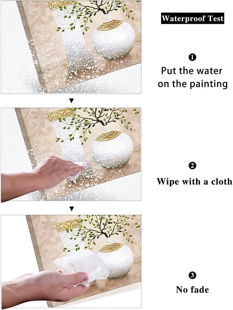 Piy Painting 3Pcs Elegant Green Plants in Vase Bottles Picture Painting Canvas Wall Art Waterproof Bracket Mounted in Real Wood Paintings Nice Gift for your Home Décor 12x12inch