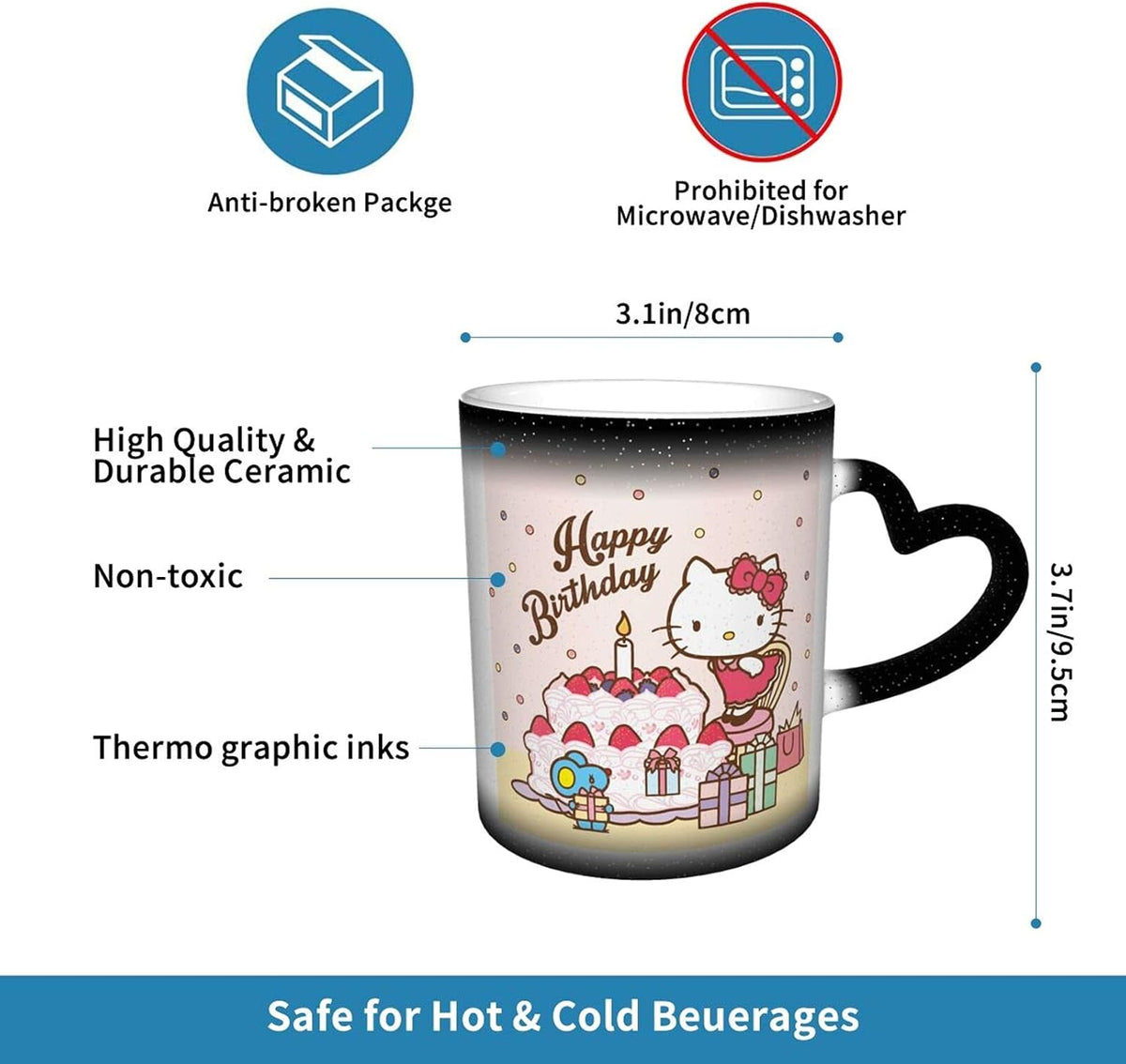 Tinwyde Anime Kitty Cat Mug Coffee Travel Mugs Novelty Heat Color Changing Mug Magic Galaxy Starry Ceramic Tea Cups Gift