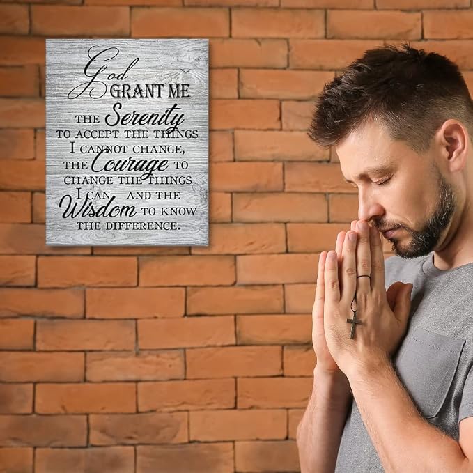 Creoate Christian Wall Art Serenity Prayer Canvas Wall Art Print, God Grant Me the Serenity Inspirational Farmhouse Wall Decor for Bedroom Scripture Pray Room (Grey)
