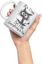 Vixar Its Fine I'm Fine Everything is fine Cat Joke Coloured Mug Cup Gift Birthday Work Office Christmas Tea Coffee (White)
