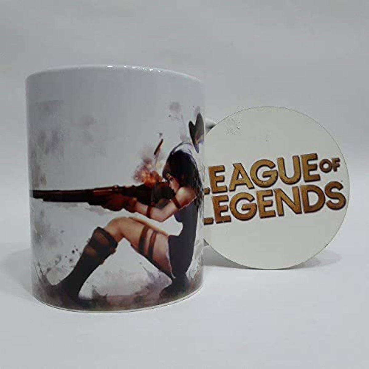 League Of Legend - Caitlyn printed Porcelain Mug with painting and Wooden Coaster