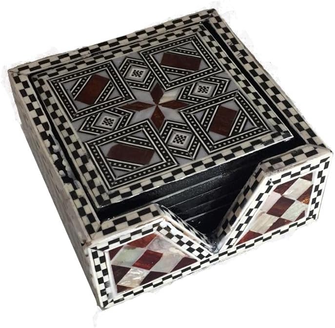 Coaster - Wood & Seashell - 6 Pcs in a box - Square, 2725617885601