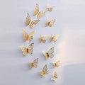 12pcs 3D Hollow Butterfly Wall Sticker for Home Decor DIY Butterflies Fridge stickers Room Decoration Party Wedding Decor-Gold