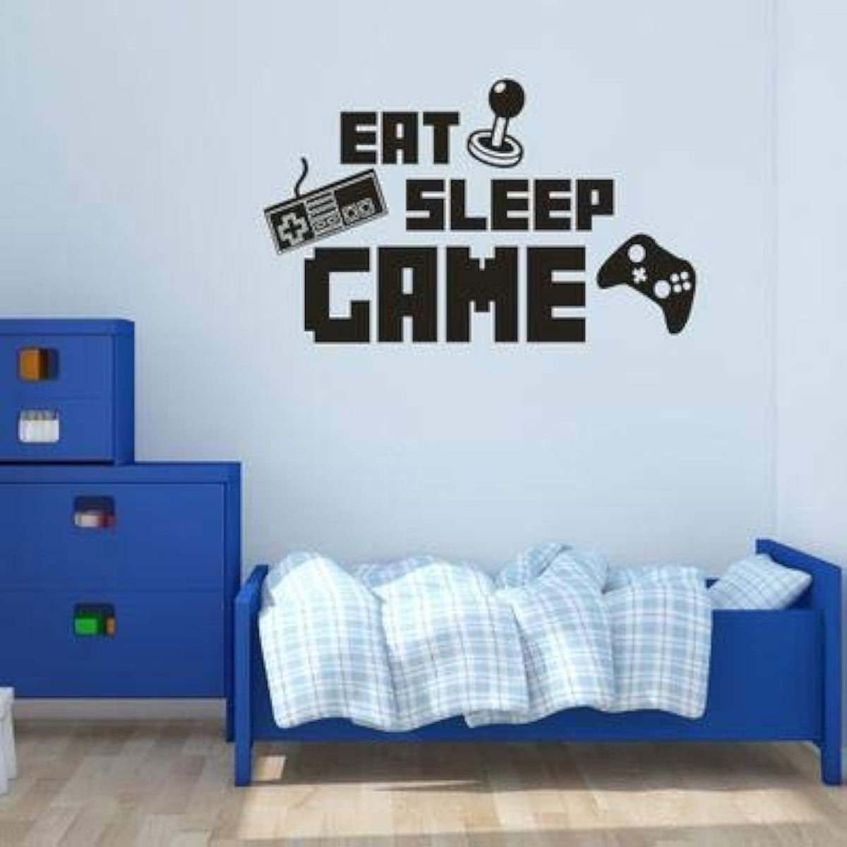 Eat Sleep Game Decal Gaming PVC Sticker Keyboard Joystick Gamepad Gamer Wall Art Design Teen Room Gaming Room Wall Sticker