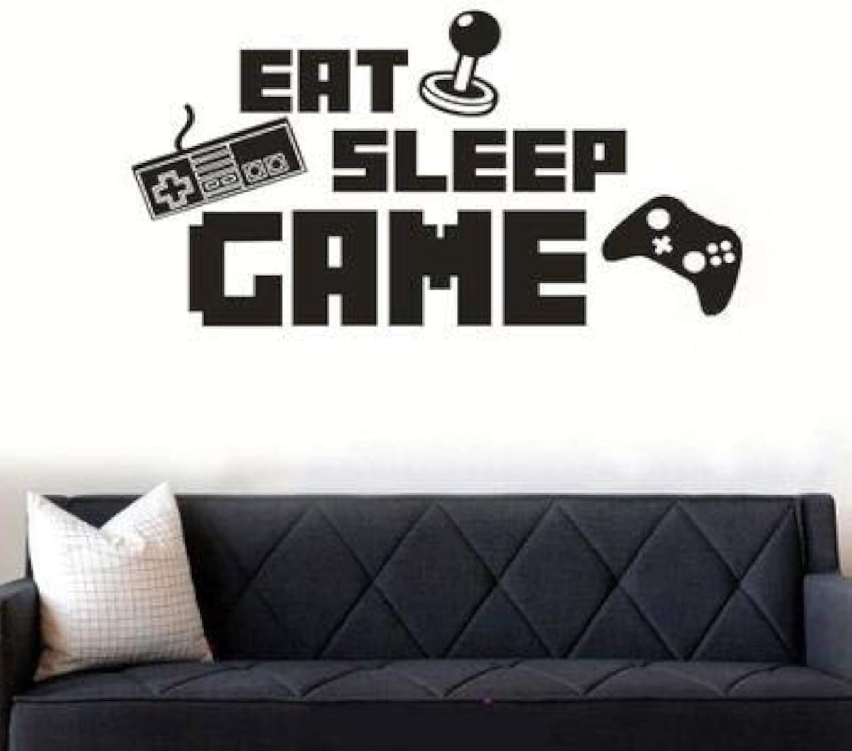 Eat Sleep Game Decal Gaming PVC Sticker Keyboard Joystick Gamepad Gamer Wall Art Design Teen Room Gaming Room Wall Sticker