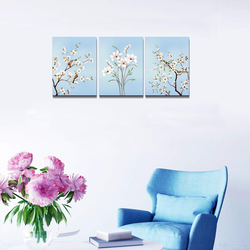 The simple life Canvas Wall Art for Living Room Bedroom Decoration Wall Painting,Watercolor trees and birds Bathroom Wall Decor Home Decoration Kitchen flowers Posters Artwork?16x12 inch/ 3 Piece Set