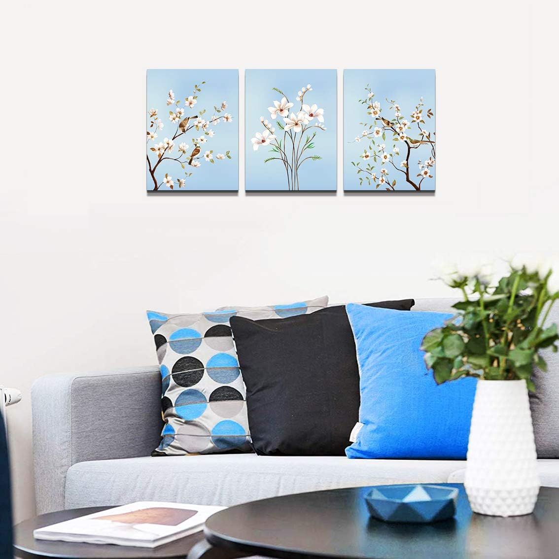 The simple life Canvas Wall Art for Living Room Bedroom Decoration Wall Painting,Watercolor trees and birds Bathroom Wall Decor Home Decoration Kitchen flowers Posters Artwork?16x12 inch/ 3 Piece Set