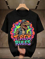 ward T-SHIRT BRAND FAST PRINT - "T-Rex Rules" Retro Dinosaur Graphic Tee 2007