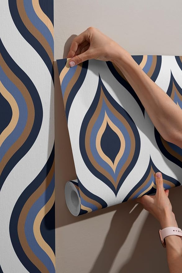 Classic wavy pattern fabric wallpaper covering an area up to 4.2m x 3m with adhesive and smoothing tool