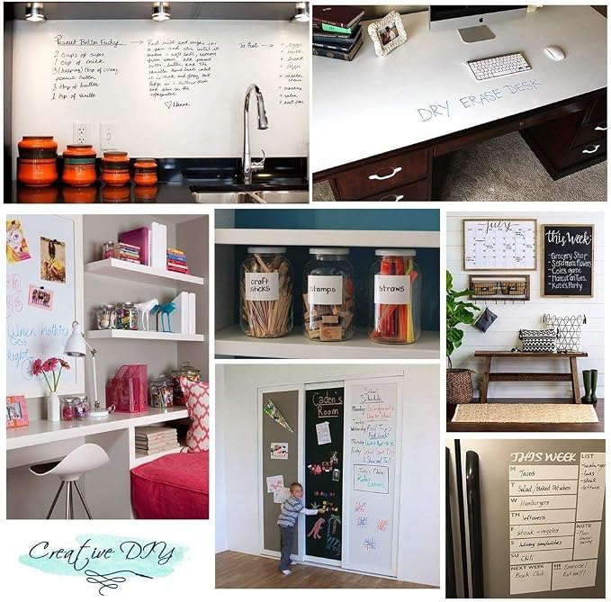 2 Pack Dry Wipe Magic Self Adhesive Whiteboard Sticker Roll - DIY Wall Paper Contact White Board Stickers 17.7" x 78.7", Chalkboard Wallpaper for Office/Bar/Home/Store/Restaurants(Includes 2 Pen)
