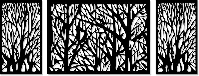 Wooden Decorative Wall Art Panel with a Forest Tree Design, Set of 3 Pieces, 80cm x 2.25m