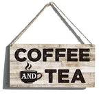 Funny Kitchen Signs Gift Farmhouse Coffee and Tea Wooden Hanging Sign Rustic Wall Art Home Coffee Bar Decoration 12 x 6 Inches