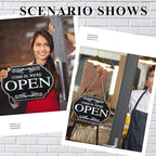 Rustic Wooden Store Open and Closed Business Sign Two Sided Reversible Come In We're Open or Closed Store Hanging Sign for Coffee Bar Shop Door Window, 11.8 x 7.8 Inch (White Boards, Black Words)