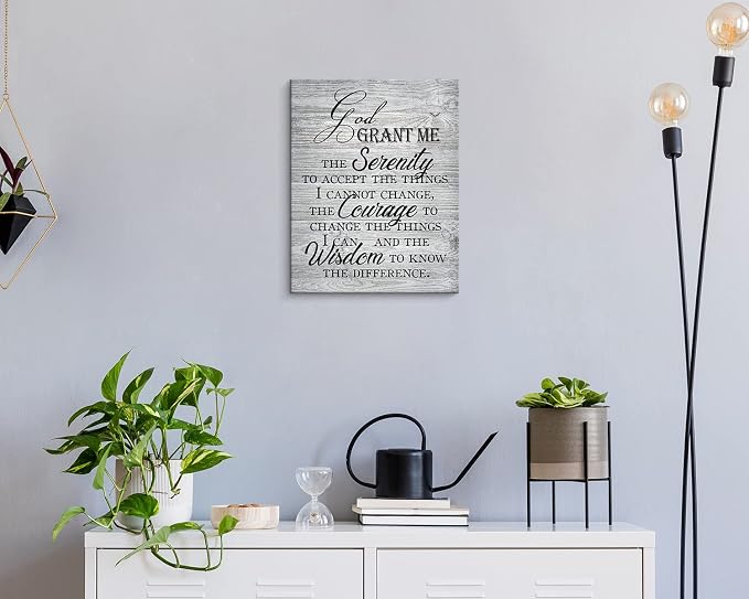 Creoate Christian Wall Art Serenity Prayer Canvas Wall Art Print, God Grant Me the Serenity Inspirational Farmhouse Wall Decor for Bedroom Scripture Pray Room (Grey)