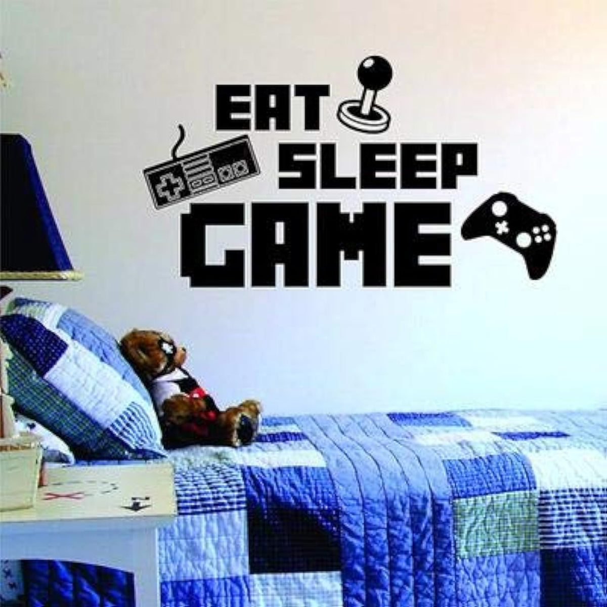 Eat Sleep Game Decal Gaming PVC Sticker Keyboard Joystick Gamepad Gamer Wall Art Design Teen Room Gaming Room Wall Sticker