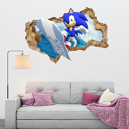 Cpszship Sonic Wall Decals Children's Cartoon Wall Stickers for Palyroom Nursery Kids Room Living Room Bedroom Self-Adhesive Vinyl Wall Decoration Gift Supplies (15.7 X 23.6 in?