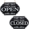 Rustic Wooden Store Open and Closed Business Sign Two Sided Reversible Come In We're Open or Closed Store Hanging Sign for Coffee Bar Shop Door Window, 11.8 x 7.8 Inch (White Boards, Black Words)