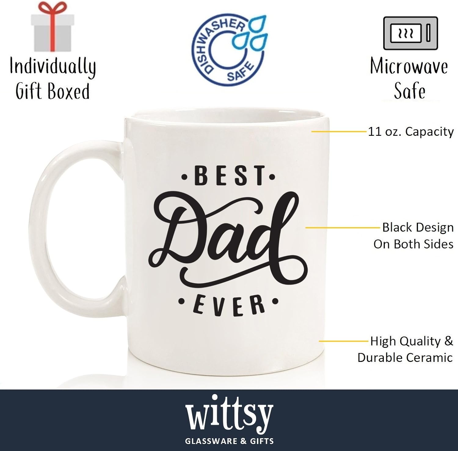 Best Dad Ever Coffee Mug - Birthday Gifts for Dad, Men, Husband - Unique Dads Gifts from Daughter, Son, Wife, Kids - Cool Bday Present Ideas for Father, Guys, Him - Novelty Dad's Mug, Fun Cup