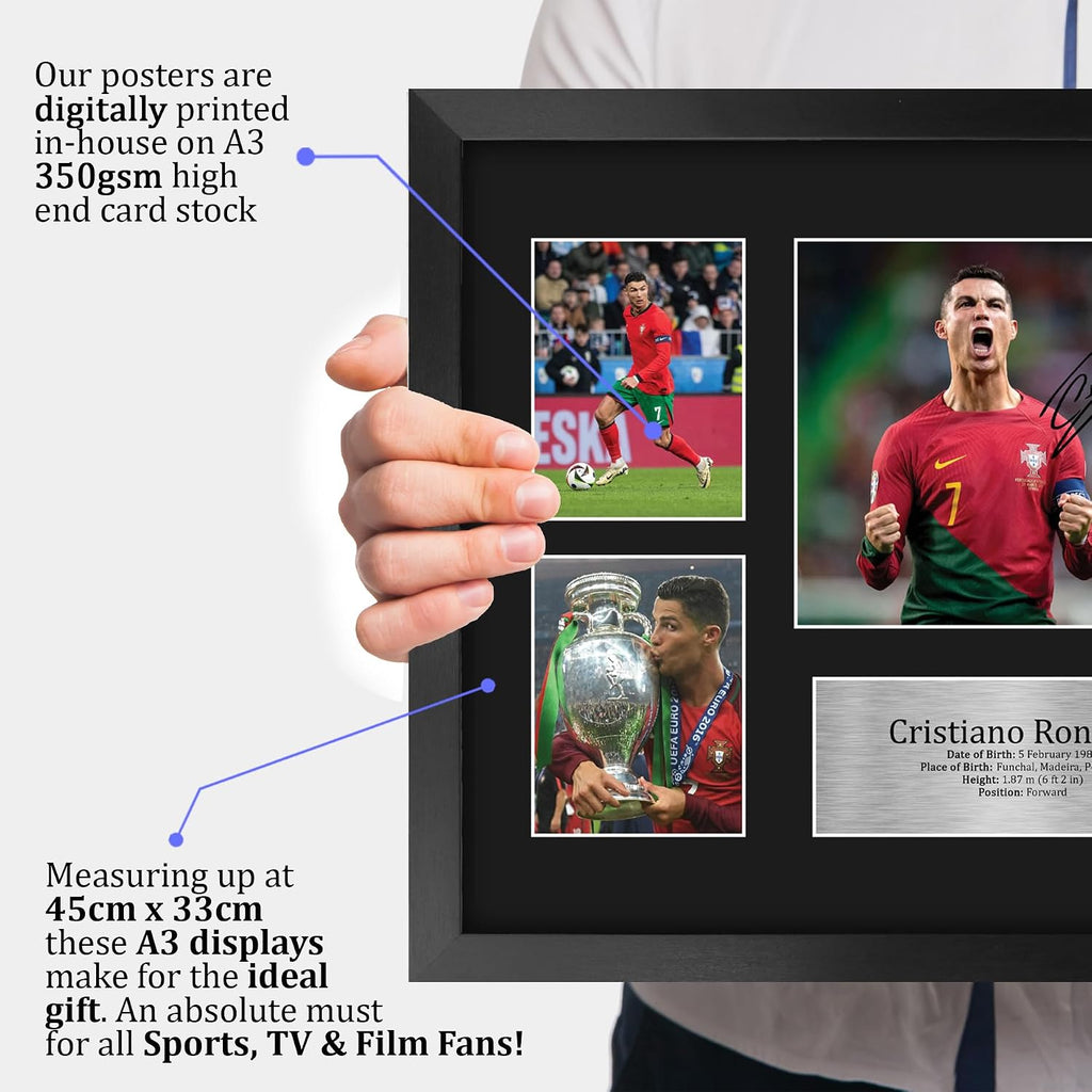 HWC Trading Cristiano Ronaldo Portugal Printed Memorabilia Signed Autograph Photograph Display for Football Fans and Supporters - A3 Framed