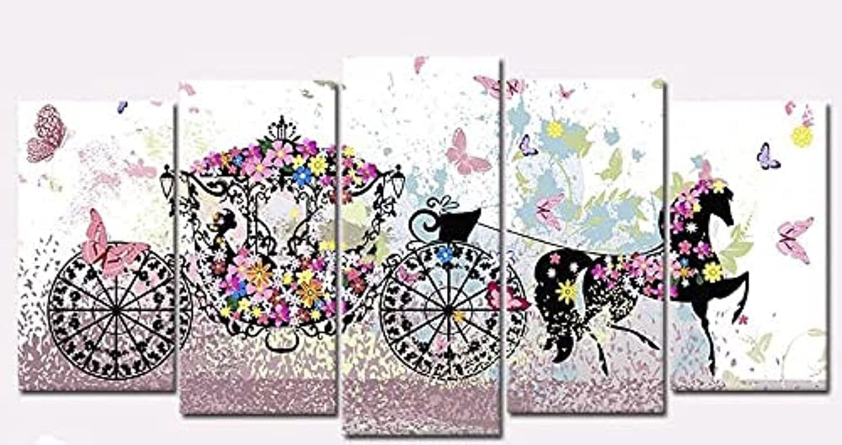 Set of 5 Floral tableau, 120x70 per piece, Prints on wood