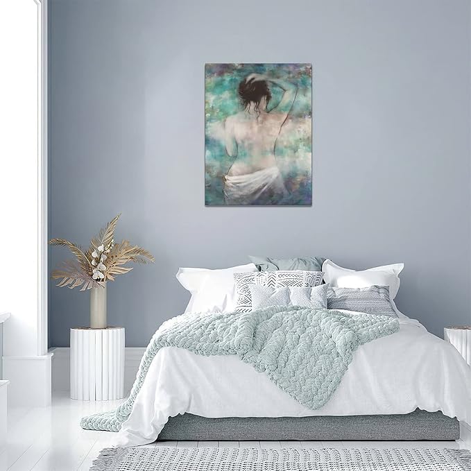 Beynepe Bathroom Decor Wall Art Beautiful Girl Back Pictures Abstract Woman Watercolor Painting Canvas Prints Modern Artwork Framed Decor for Girls Room Bedroom Bathroom 12"x16"