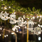 PopManko Ramadan Decorations - Wooden Pendant Eid Mubarak Hanging Moon Star Wind Light Castle Shape Ornament