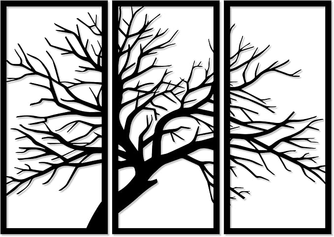 Wooden wall art with a tree design, 3 panels, 80cm x 1.30m