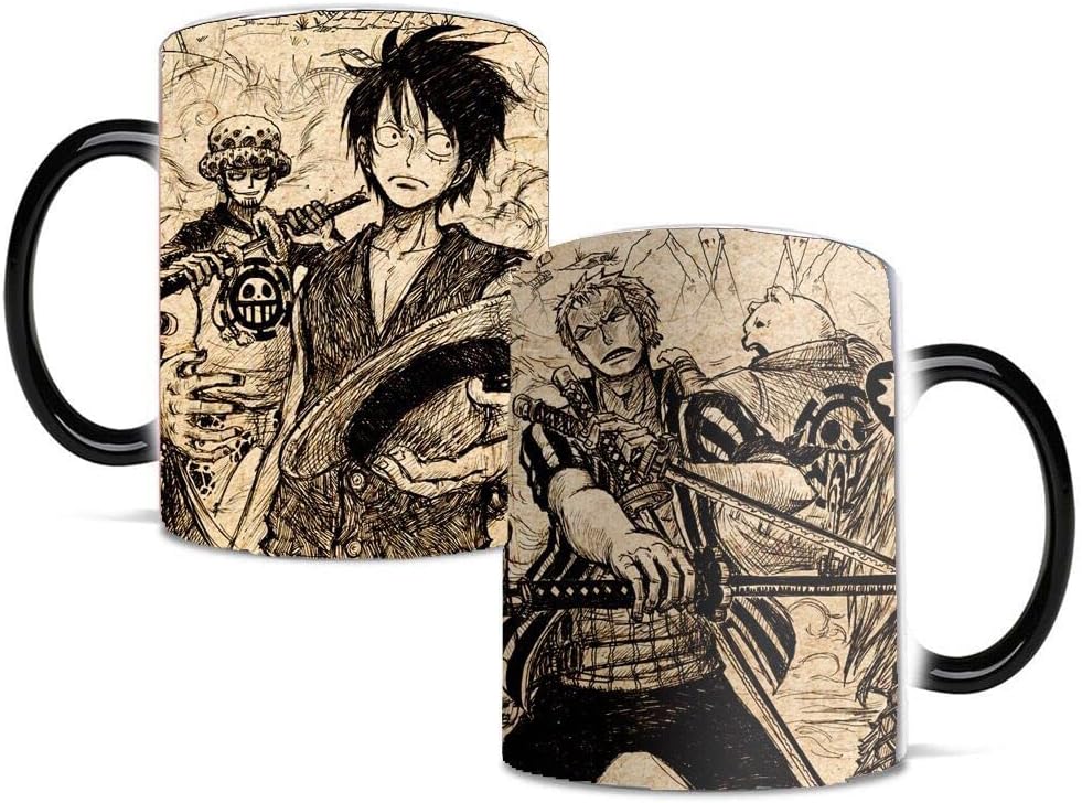 Funcious One Piece Luffy Color Changing Heat-Sensitive Reactive Ceramic Coffee Mug One Piece Anime Mug Hand Drawing