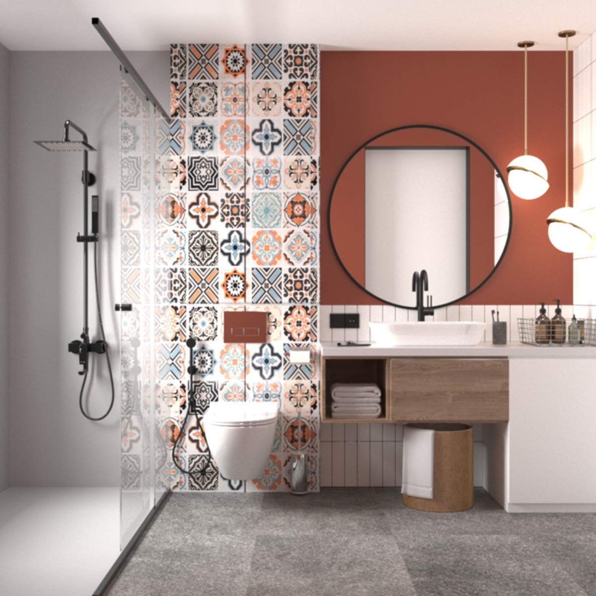BAYYA Morrocan Wallpaper Peel and Stick Boho Thick Countertops Contact Paper 197" x 16" Waterproof Self Adhesive Removable Decorative Paper for Bathroom Wall Shelf Liner Colorful Vinyl Tile Stickers
