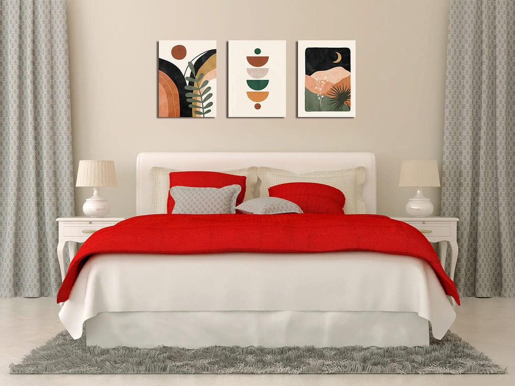 Orange Minimalist Boho Wall Art Geometry Neutral Abstract Art Modern 3 Pieces Stretched and Framed Artwork HD Pictures Canvas Prints Wall Art for Bedroom Office Home Bathroom Wall Decor 12"x16"x3