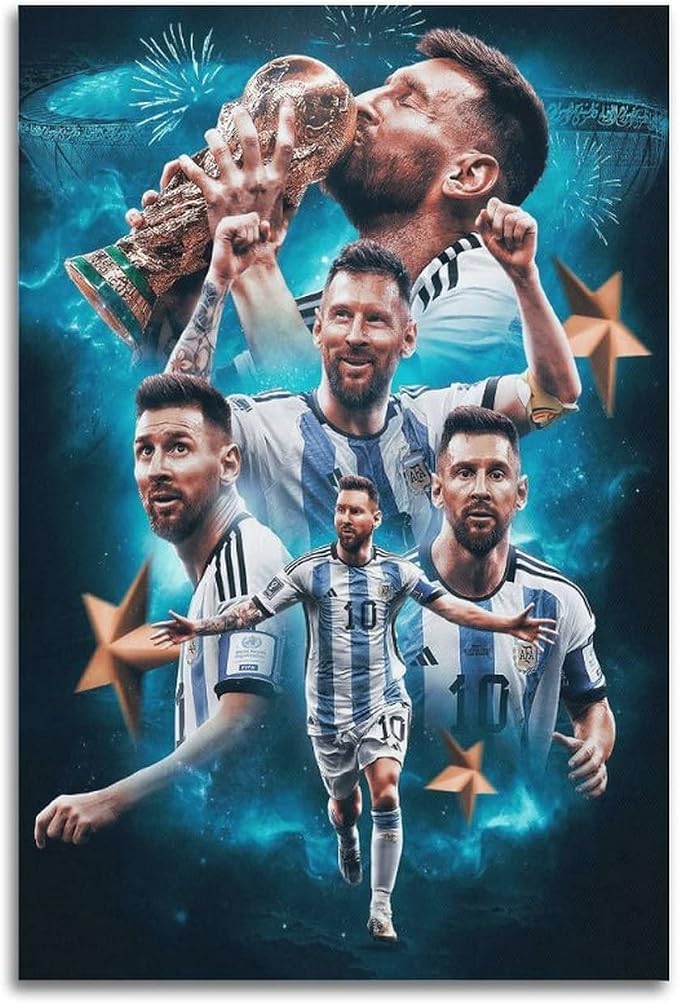 BNMKL Lionel Messi Poster Soccer Superstar Poster for Room Aesthetic Decorative Painting Canvas Wall Art Dorm Office Decor Gift 12x18inch(30x45cm)