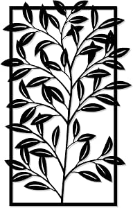 Decorative Wooden Wall Art Panel with Leaf Design, 55x80 cm, Black