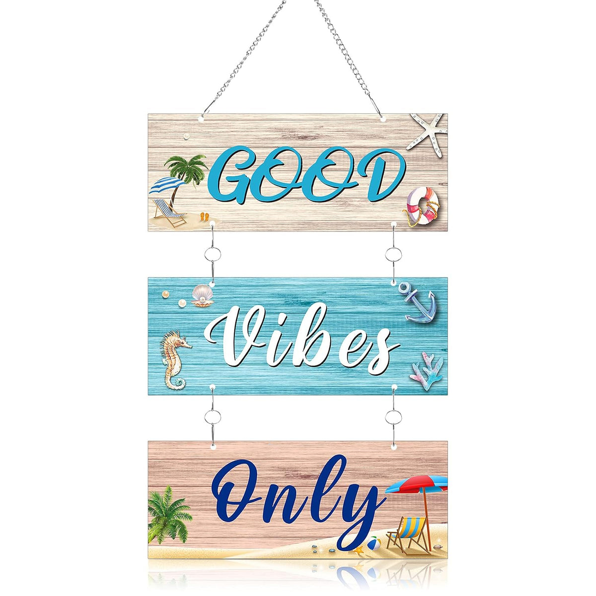 Generic Metal Summer Beach Decor Beach Plaque Wall Signs - 10 x 3.9 Inches - Blue Modern Animal Love Theme - Wall Mount