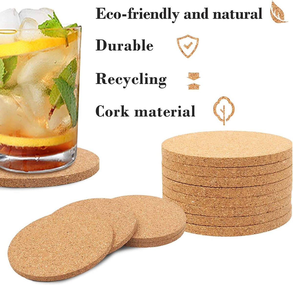 Mat Cork Pad Round Plate for Placing Planter Hot Platters Coasters for Multiple Mugs and Glasses and Other DIY Projects (5mm)- 8 Pieces