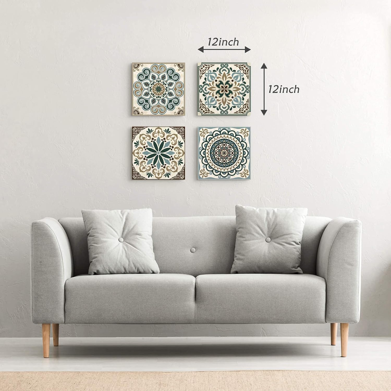 double trees Mandala Canvas Wall Art Bedroom: Living Room Bathroom Vintage Flower Giclee Print Modern Abstract Boho Pattern Painting Picture 4 Piece 12x12 Aesthetic Brown Artwork Ready to Hang