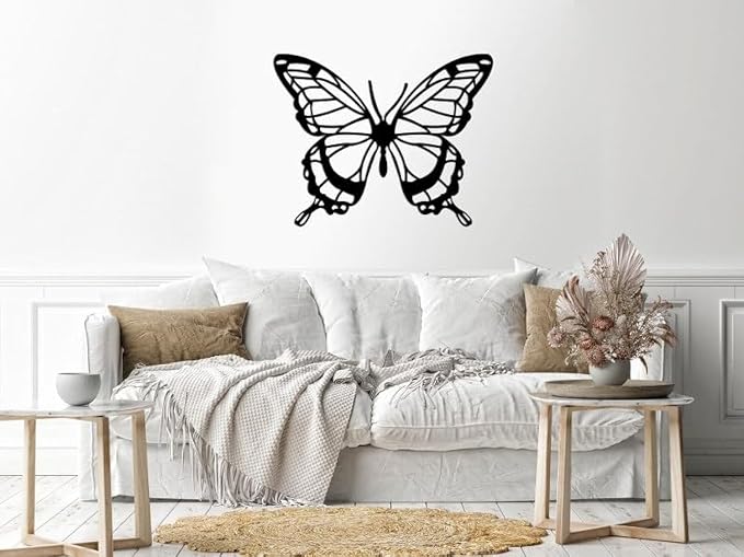 Wooden butterfly wall art, 75 x 60 cm, black