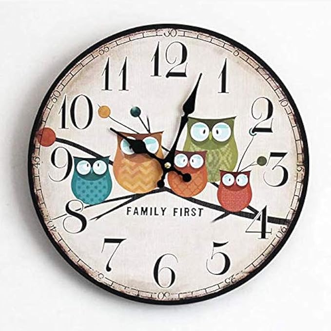 Generic Cartoon Wood Wall Clock, 30cm x 30cm, Multicolor