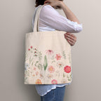 Saintrygo 4 Pieces Canvas Tote Bag Flowers Shopping Bag Beautiful Tote Bag Aesthetic Reusable Grocery Shopping Bag Makeup Bags for Girls Women, clear