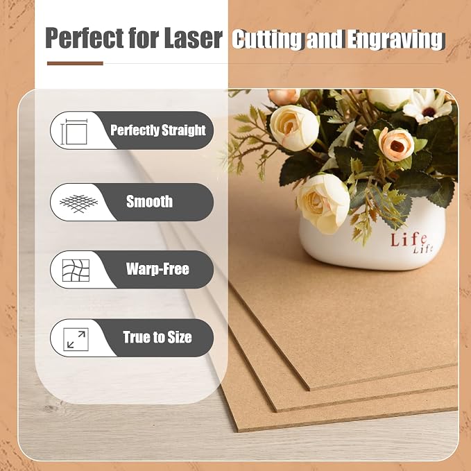 12 Pack MDF Wood Board 12x19x1/8 Inch-3 mm Thick Unfinished Medium Density Fiberboard Wood Art Canvas Boards Wooden Blocks Chipboard Panels for DIY Craft, Laser Projects, Wood Burning, Engraving