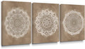 SUMGAR Mandala Wall Art Boho Coffee Pictures Brown Indian Bohemian Art Prints for Walls Floral Canvas Painting Flower Artwork for Bedroom Bathroom Living Room Yoga Room 30x40cm Set of 3
