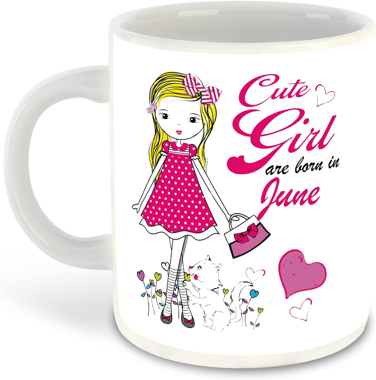 WHATS YOUR KICK® - Cute Girls are Born in June Printed White Inner Colour Ceramic Coffee Mug and Tea Mug with Coaster | Drink | Milk Cup - Best Gift | Cute Girls Happy Birthday (Multi 3)