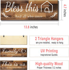 4 Pieces Home Wall Signs, THIS IS US/TOGETHER/BLESS THIS HOME/FAMILY Wall Decor For Living Room Bedroom, Rustic Wooden Farmhouse Wall Art, 4.7 x 13.8 Inch