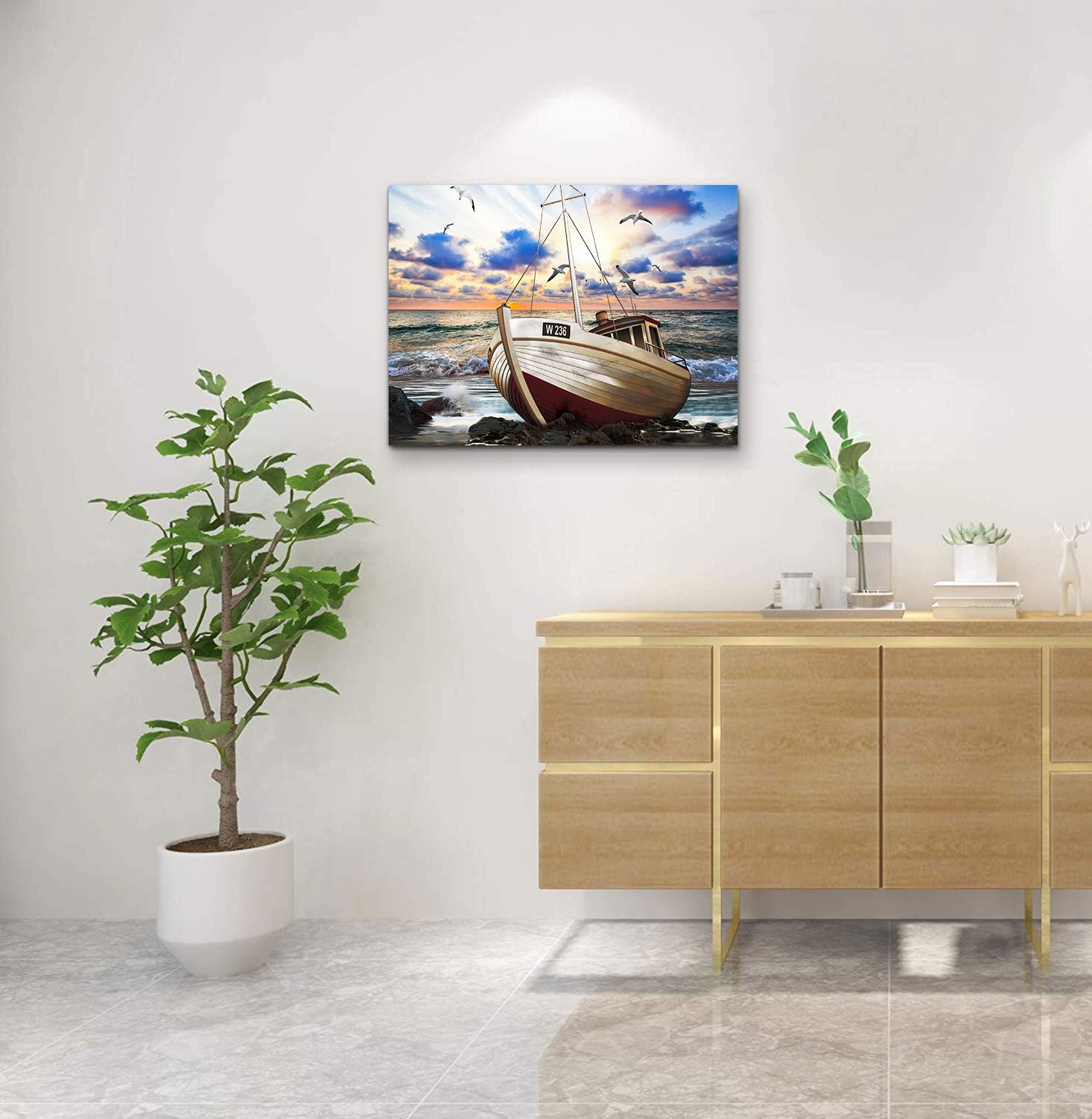 inspiration Canvas Wall Art for Living Room family Bedroom room Wall decor modern office Wall painting bathroom Decoration Blue sea ship scenery canvas pictures Artwork for home walls decorations