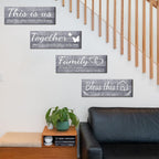 4 Pieces Home Wall Signs, THIS IS US/TOGETHER/BLESS THIS HOME/FAMILY Wall Decor For Living Room Bedroom, Rustic Wooden Farmhouse Wall Art, 4.7 x 13.8 Inch