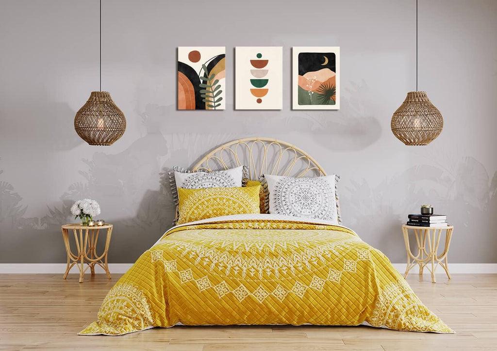 Orange Minimalist Boho Wall Art Geometry Neutral Abstract Art Modern 3 Pieces Stretched and Framed Artwork HD Pictures Canvas Prints Wall Art for Bedroom Office Home Bathroom Wall Decor 12"x16"x3