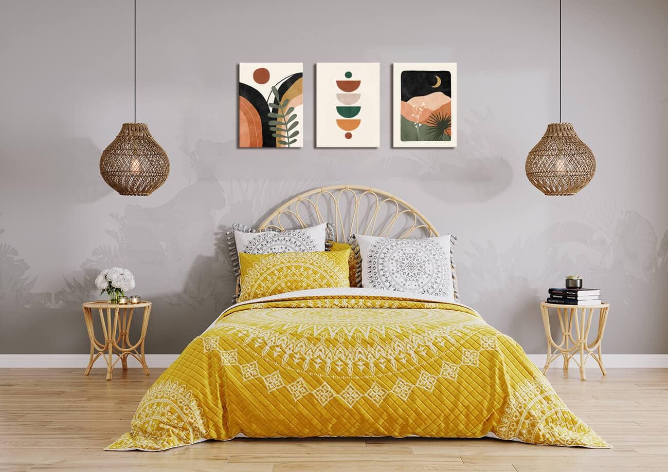 Orange Minimalist Boho Wall Art Geometry Neutral Abstract Art Modern 3 Pieces Stretched and Framed Artwork HD Pictures Canvas Prints Wall Art for Bedroom Office Home Bathroom Wall Decor 12"x16"x3