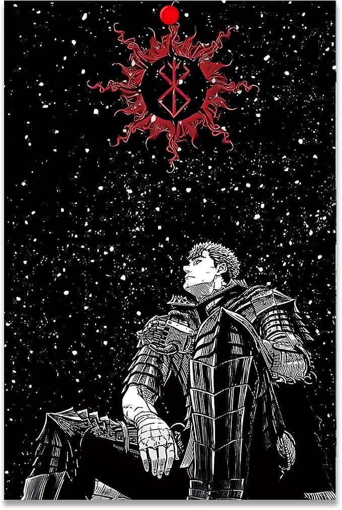 Thunwid Anime Berserk Poster Guts Starry Sky Cool Artwork Canvas Poster Wall Art Decor Print Picture for Living Room Decoration 12" x 18" Unframed