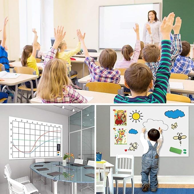 2 Pack Dry Wipe Magic Self Adhesive Whiteboard Sticker Roll - DIY Wall Paper Contact White Board Stickers 17.7" x 78.7", Chalkboard Wallpaper for Office/Bar/Home/Store/Restaurants(Includes 2 Pen)