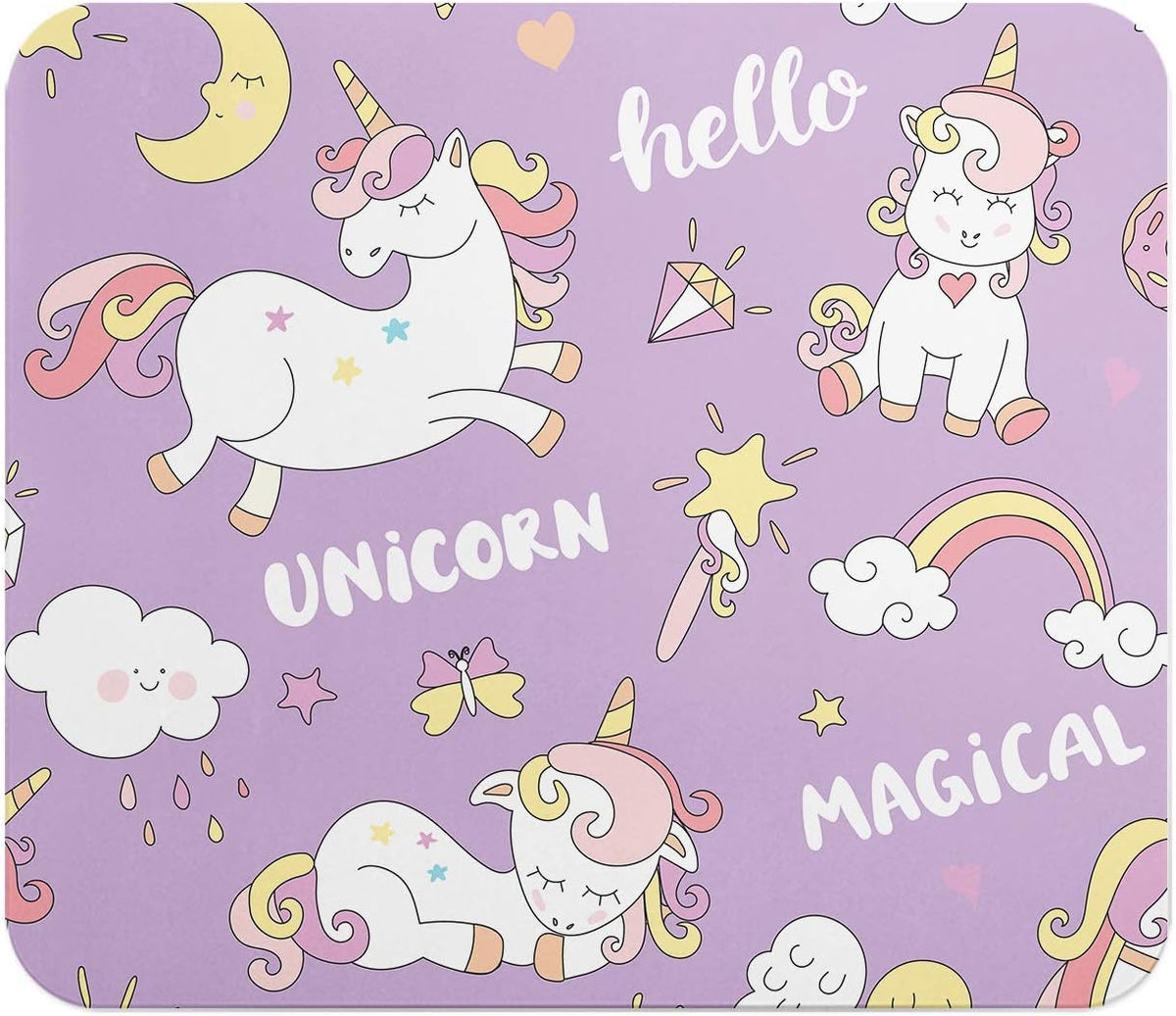 Loud Universe Unicorn Pattern Rectangular Thick Flexible Mouse Pad - Purple