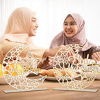 Hinsly 2 Pieces Wood Eid Mubarak Decorations Ramadan Kareem Table Sign Moon Hollow Star Ornament for Muslim Islamic Party Tabletop Decor Home Art Craft Decoration White Moon